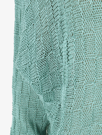 Pull uni en maille ajourée - Turquoise - 3