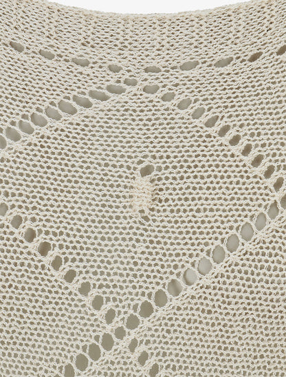 Pull en maille ajourée à motif quadrillé - Beige - 3