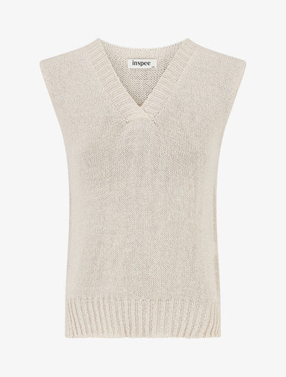 Top en maille à col V - Beige - 1