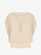 Top uni en voile à manches volantées - Beige - 1