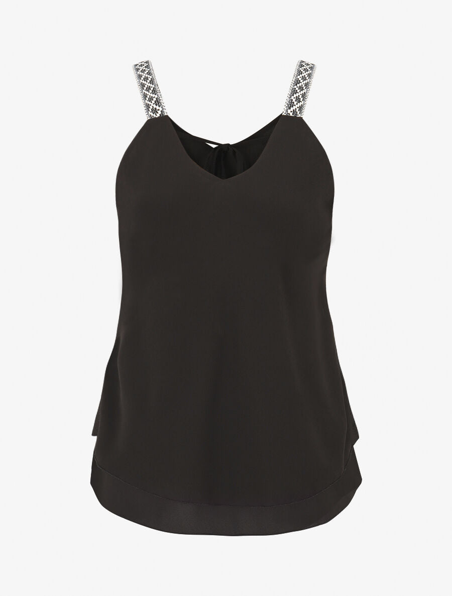 Top uni à bretelles imprimé aztèque - Noir - 1