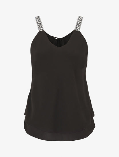 Top uni à bretelles imprimé aztèque - Noir - 1