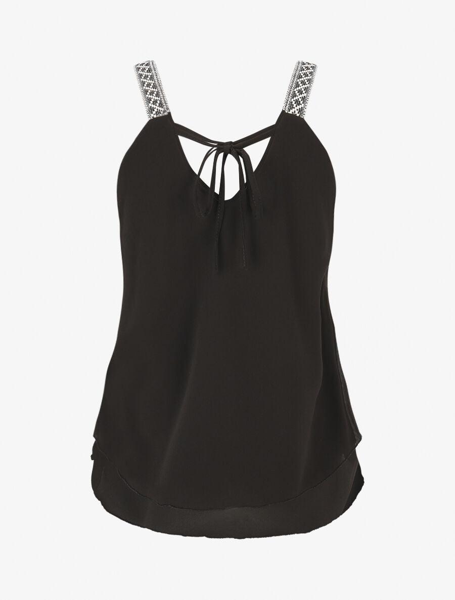 Top uni à bretelles imprimé aztèque - Noir - 2