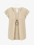 Blouse en voile transparente à manches volantées - Beige - 4