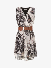 Robe courte sans manches imprimé feuilles irisé - Noir - 1