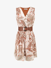 Robe courte sans manches imprimé feuilles irisé - Camel - 4