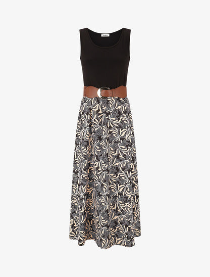 Robe bicolore imprimé floral - Noir - 1