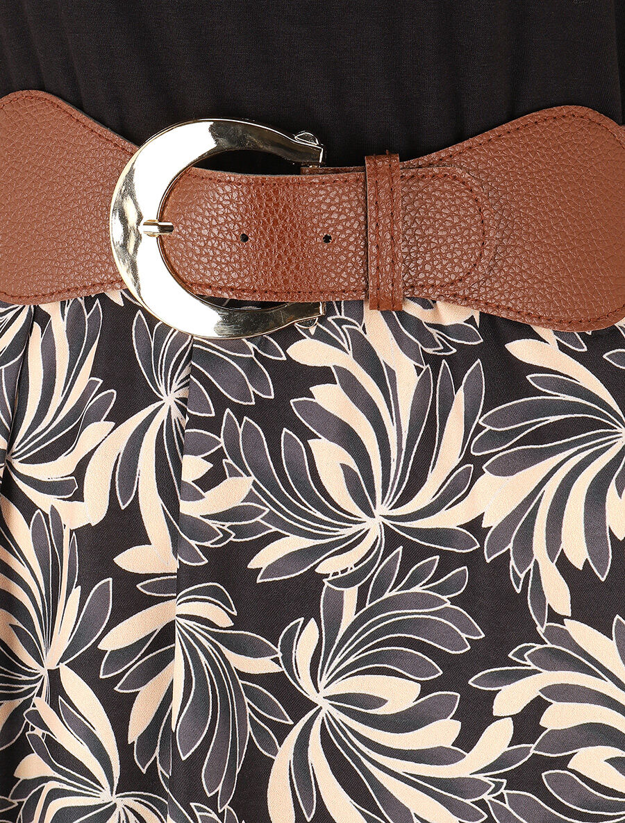 Robe bicolore imprimé floral - Noir - 3