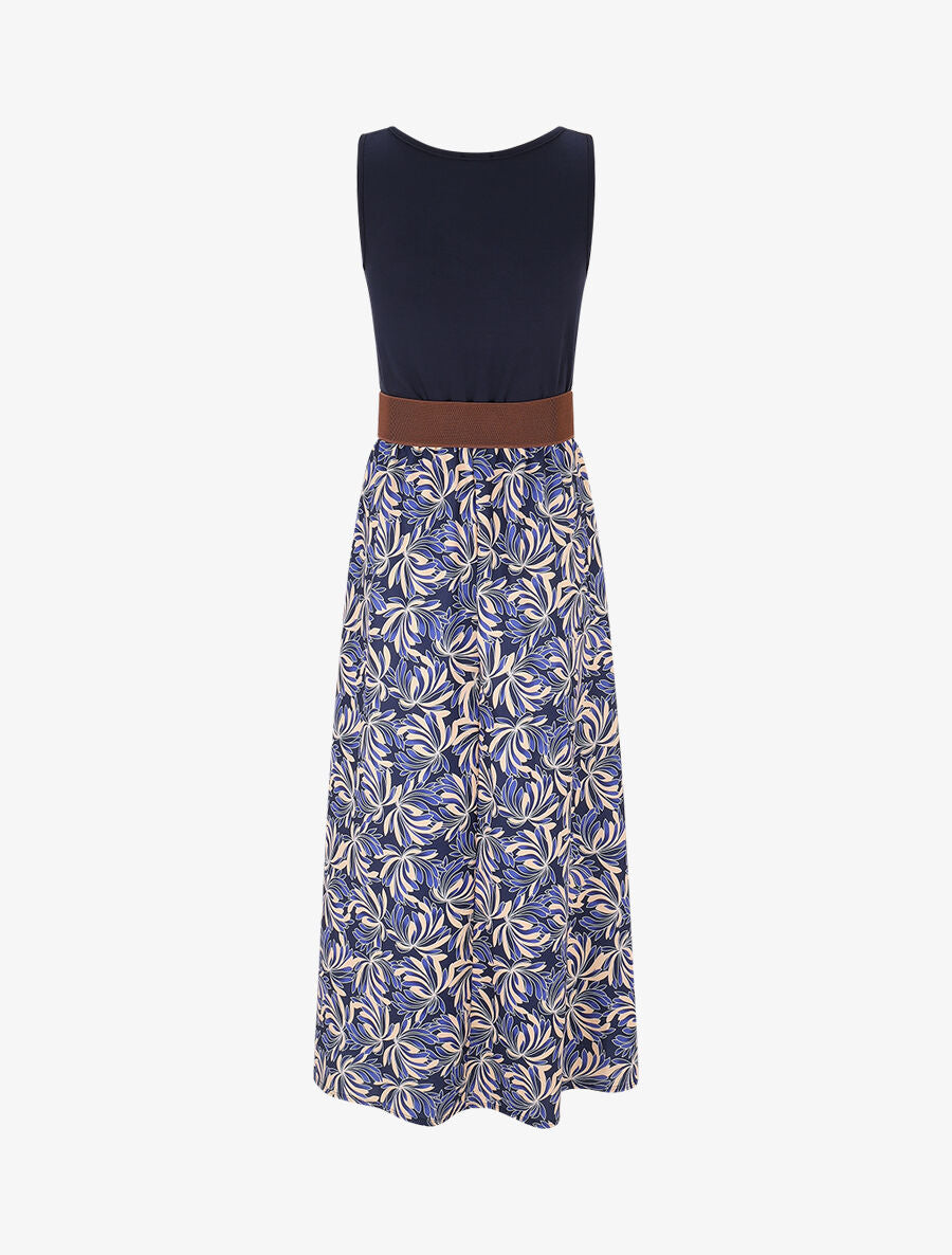 Robe bicolore imprimé floral - Marine - 2