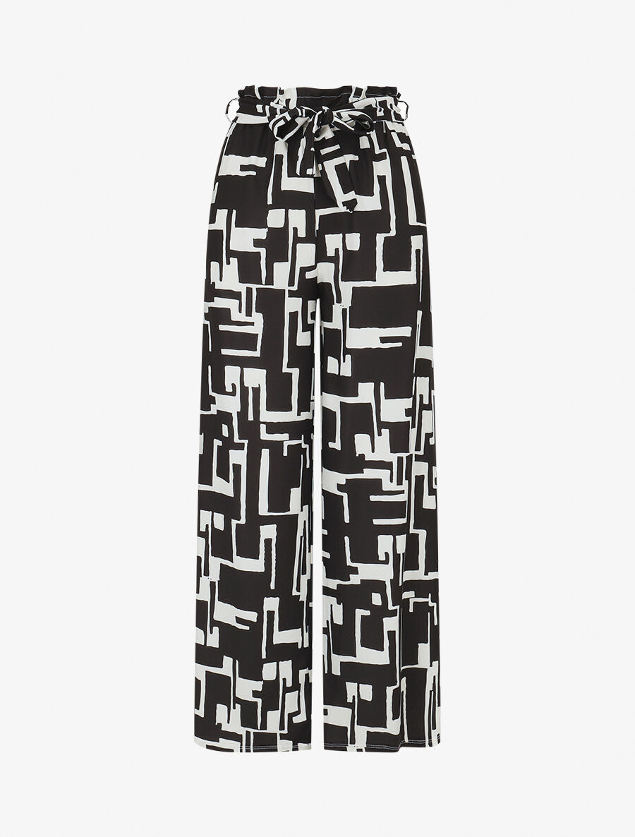 Pantalon fluide à imprimé graphique - Noir - 1