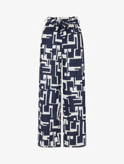 Pantalon fluide à imprimé graphique - Marine - 1
