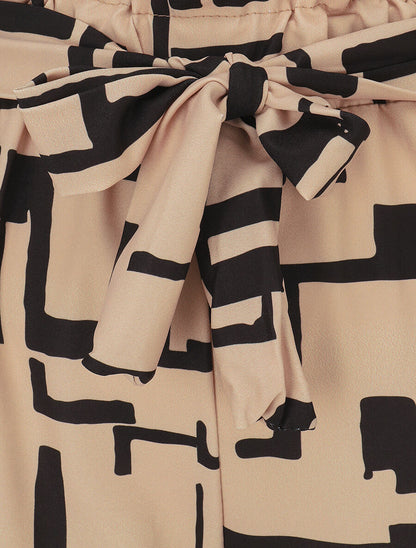 Pantalon fluide à imprimé graphique - Beige - 3