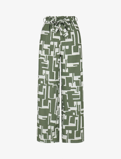 Pantalon fluide à imprimé graphique - Kaki - 1