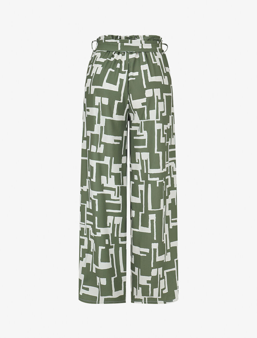 Pantalon fluide à imprimé graphique - Kaki - 2