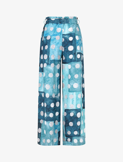 Pantalon fluide à imprimé cercles - Bleu canard - 2