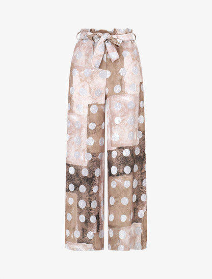 Pantalon fluide à imprimé cercles - Taupe - 1