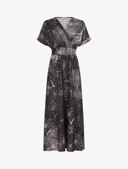 Robe longue manches courtes imprimé végétal - Noir - 4