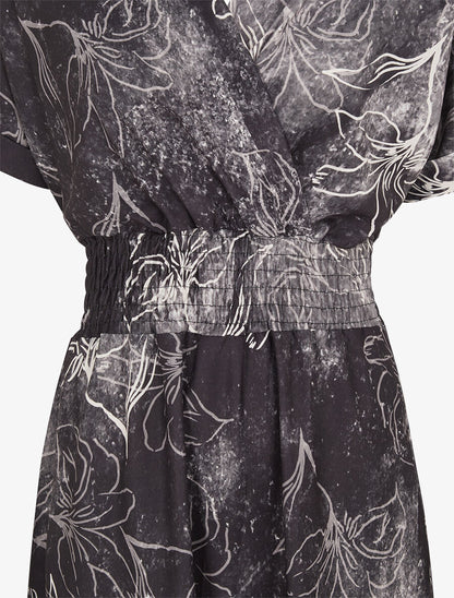 Robe longue manches courtes imprimé végétal - Noir - 3