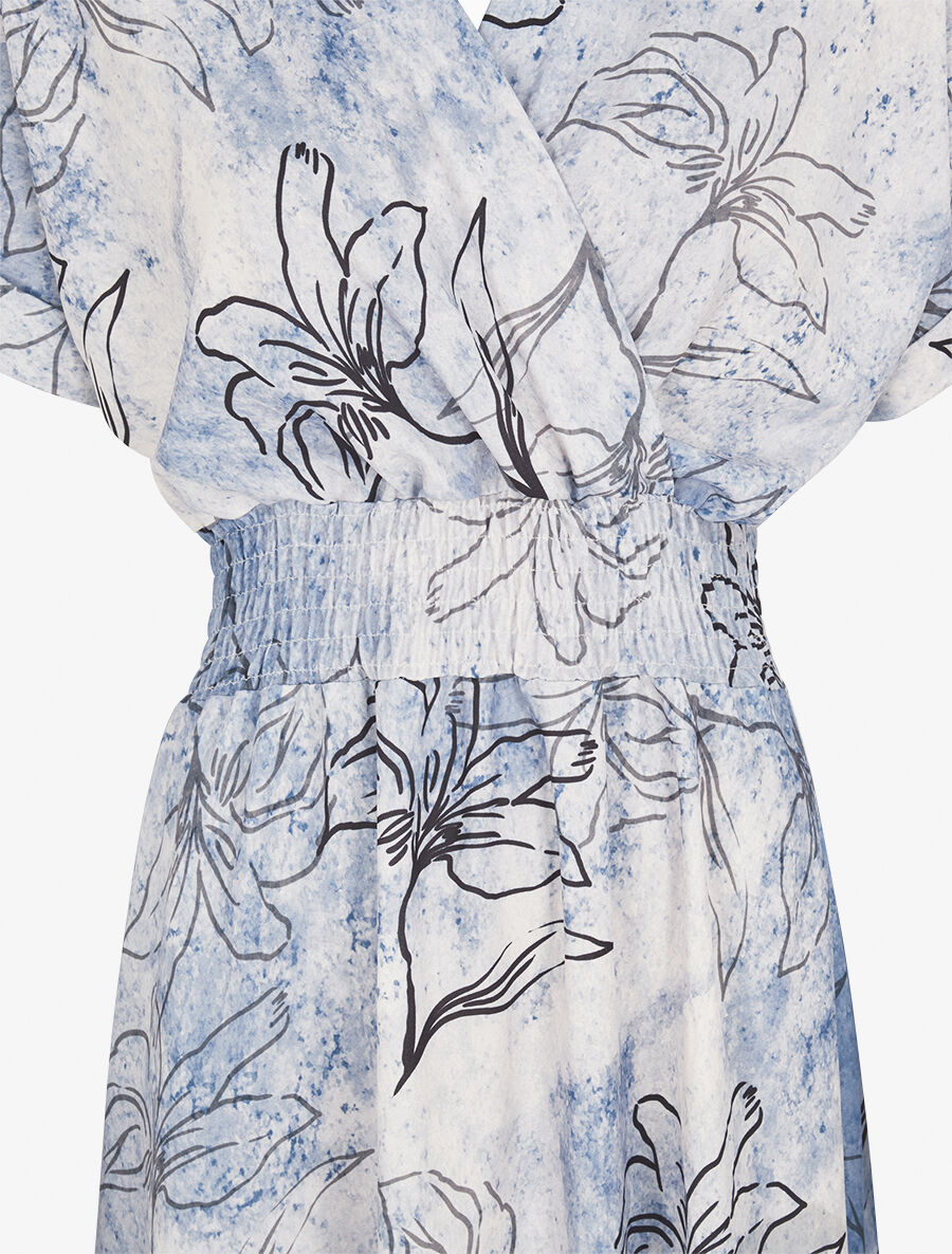 Robe longue manches courtes imprimé végétal - Bleu - 3