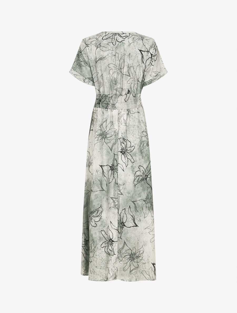 Robe longue manches courtes imprimé végétal - Vert gris - 2