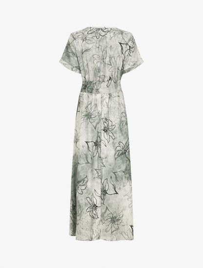 Robe longue manches courtes imprimé végétal - Vert gris - 2