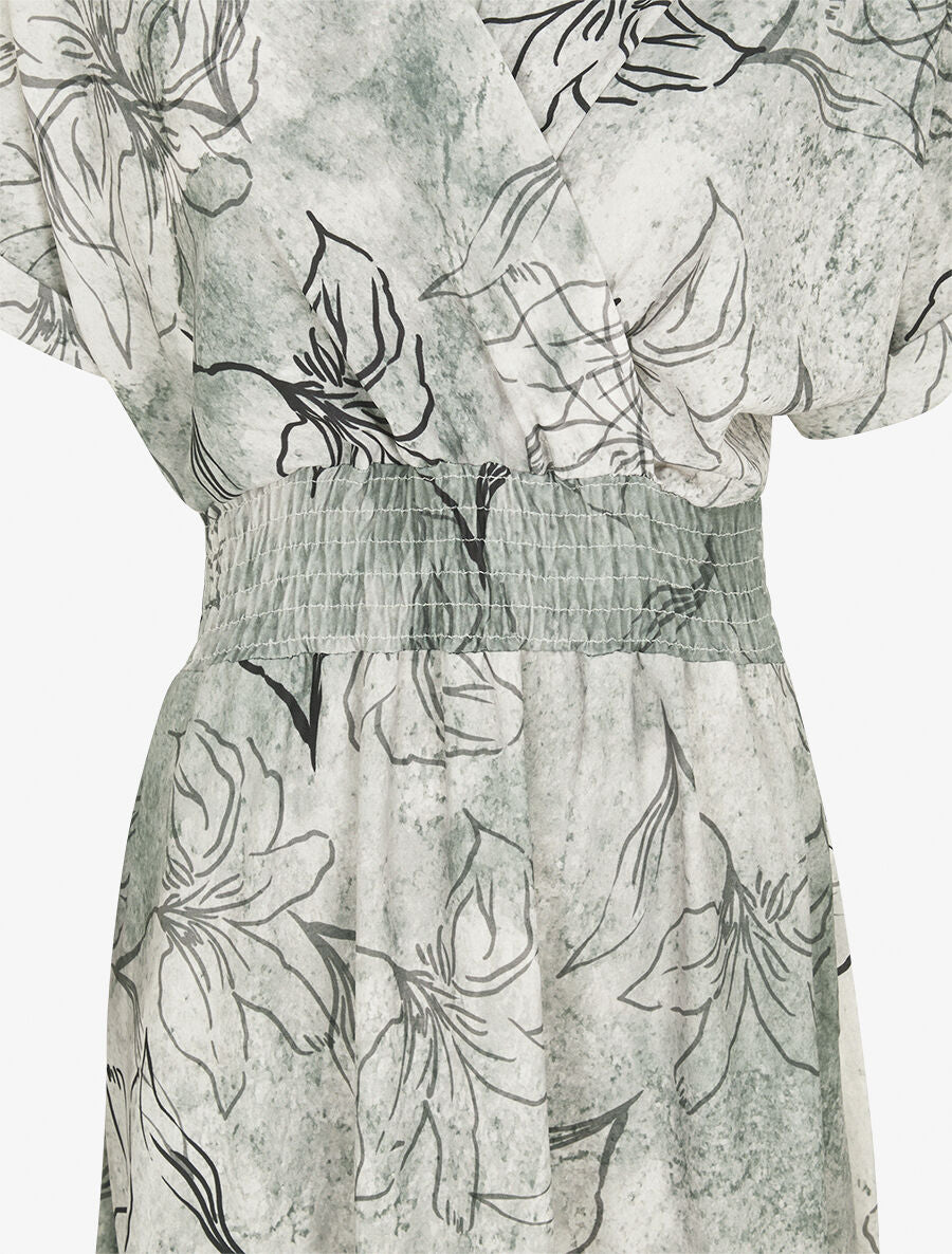 Robe longue manches courtes imprimé végétal - Vert gris - 3