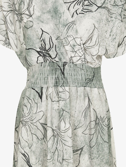 Robe longue manches courtes imprimé végétal - Vert gris - 3