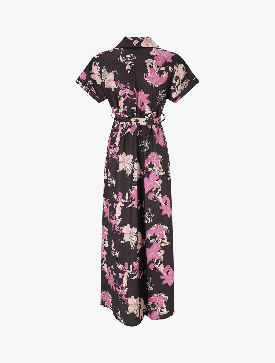 Robe chemise longue imprimé fleuri - Noir - 2