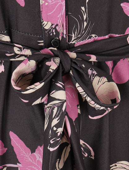 Robe chemise longue imprimé fleuri - Noir - 3