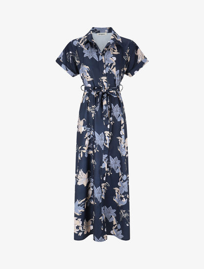 Robe chemise longue imprimé fleuri - Marine - 1