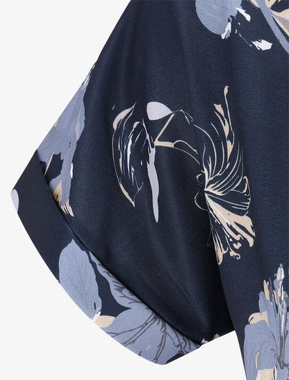 Robe chemise longue imprimé fleuri - Marine - 3