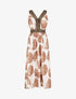 Robe longue à détail irisées et imprimé floral - Camel - 1
