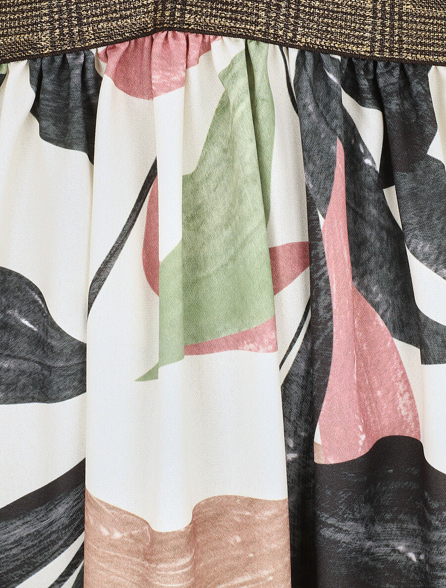 Robe longue à détail irisées et imprimé feuilles - Noir - 3