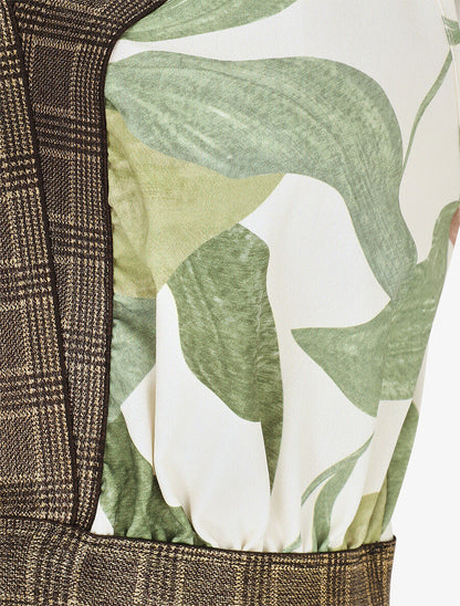 Robe longue à détail irisées et imprimé feuilles - Kaki - 3