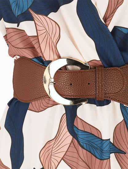 Robe longue à cache-coeur imprimé feuillage - Marine - 3