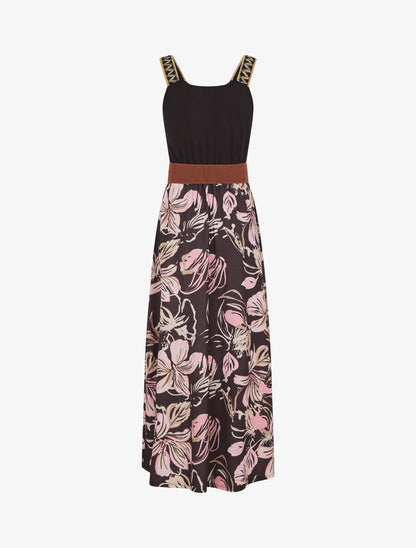Robe longue à bretelles brodées imprimé floral - Noir - 2