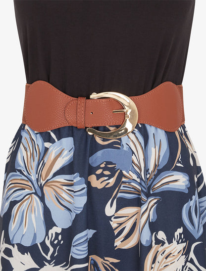 Robe longue à bretelles brodées imprimé floral - Marine - 3