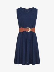 Robe droite unie et ajourée - Marine - 4
