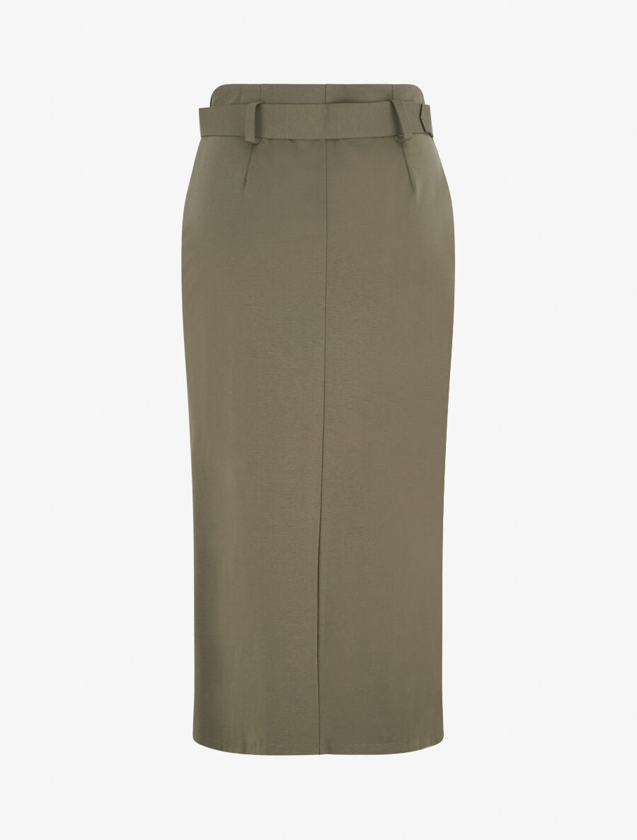 Jupe droite mi-longue unie - Kaki - 2