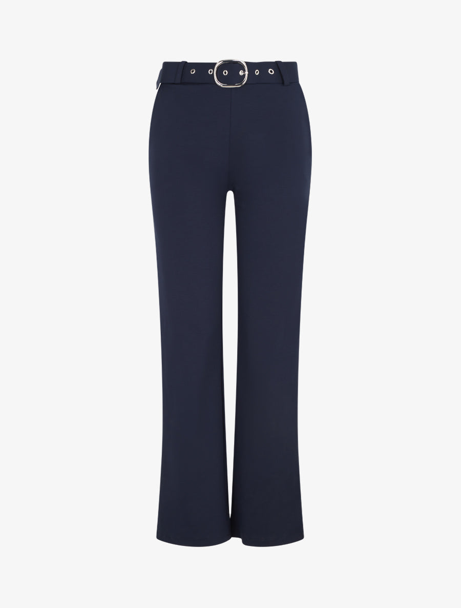 Pantalon stretch coupe droite ceinture - Marine