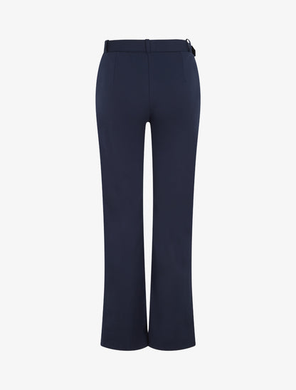 Pantalon stretch coupe droite ceinture - Marine