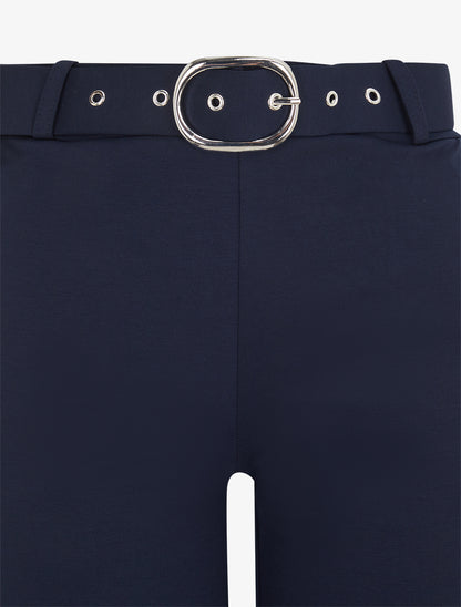 Pantalon stretch coupe droite ceinture - Marine