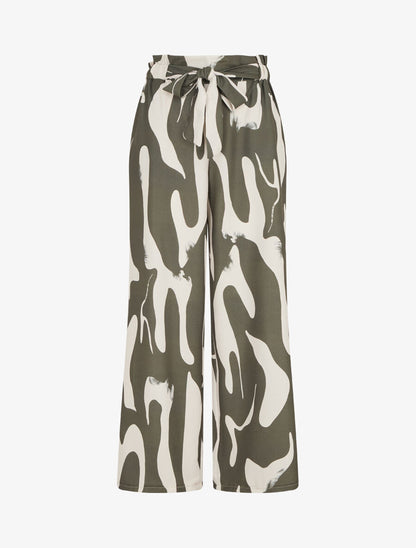 Pantalon fluide imprimé abstrait - Kaki - 1
