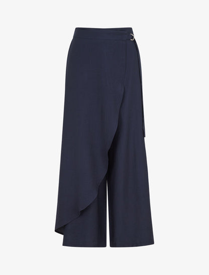 Pantalon droit uni à pan - Marine - 1