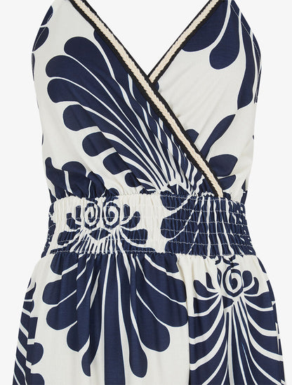 Robe longue à taille élastiquée imprimé fantaisie - Marine - 3