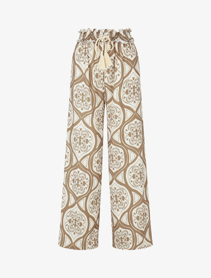 Pantalon élastiqué à imprimé graphique - Camel - 4