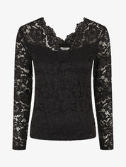 Top uni en dentelle - Noir - 1