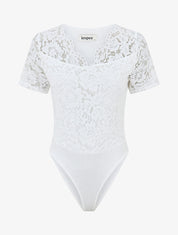 Body en dentelle manches courtes - Blanc - 1