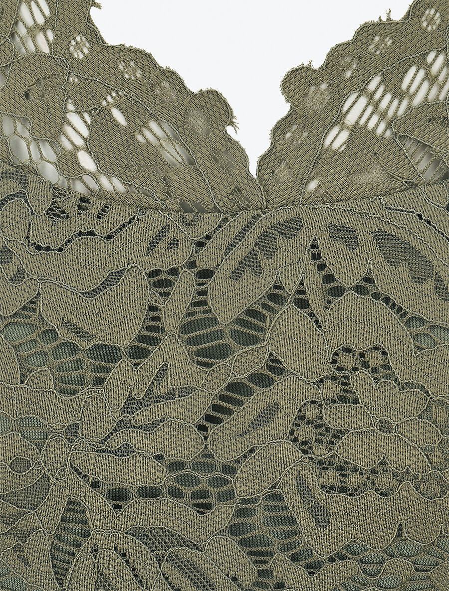 Body en dentelle manches courtes - Kaki - 3