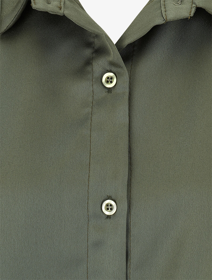 Body satiné style chemise sans manches - Kaki - 3